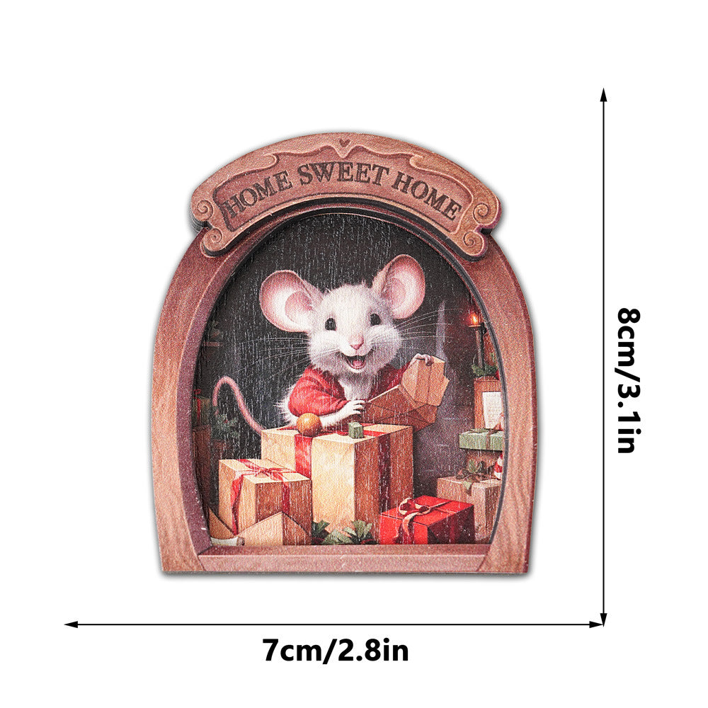 Wholesale Christmas Mouse Hole Wooden Photo Frame Magnetic Fridge Magnet